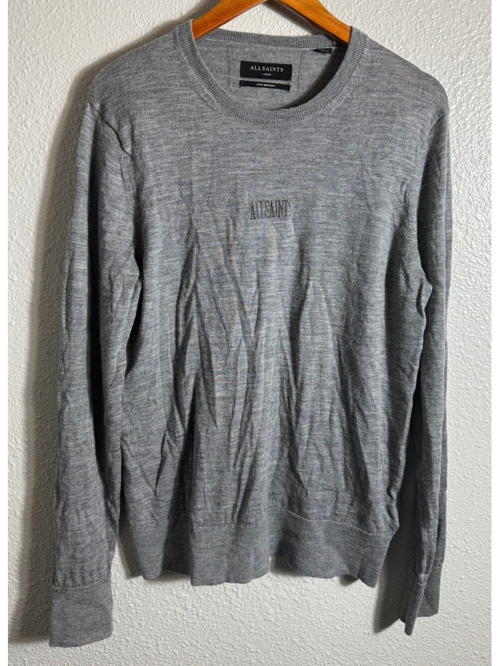 Mens ALLSAINTS Lightweight Sweater 100% Merion Wool Luxury Size Large
